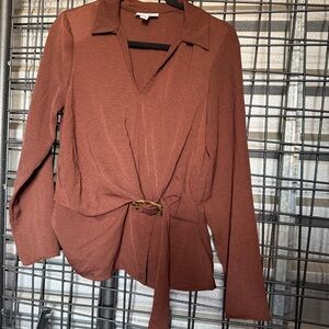 topshop Rust Brown chic top Long Sleeve 8 medium size m Wrap blouse capsule A8